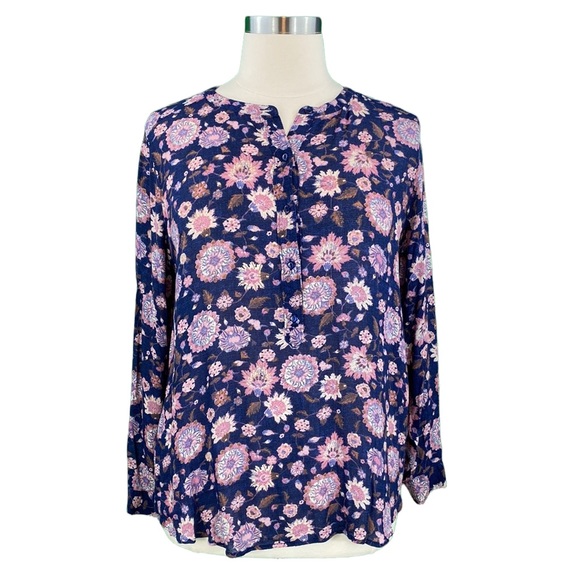 Lucky Brand Navy Floral Oversized Blouse